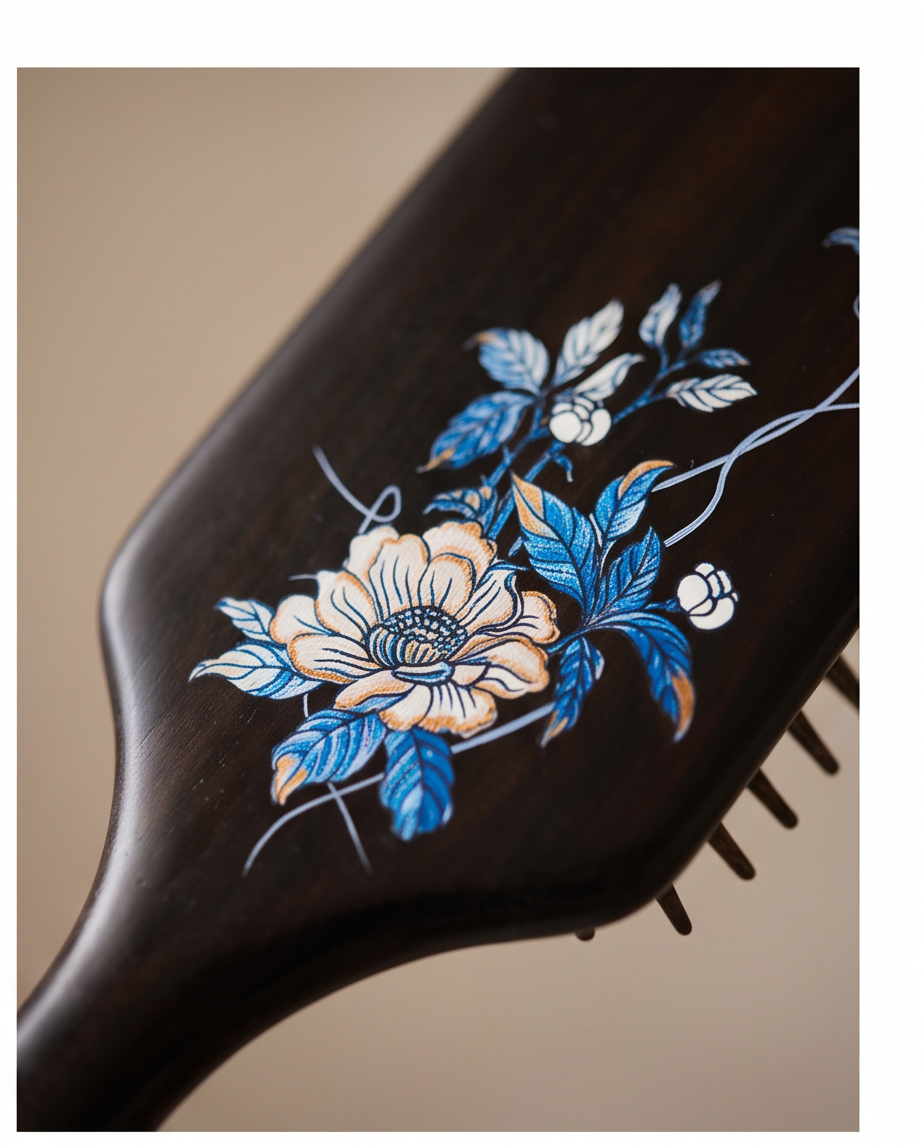 Sandalwood Blue and White Flower Brush Large