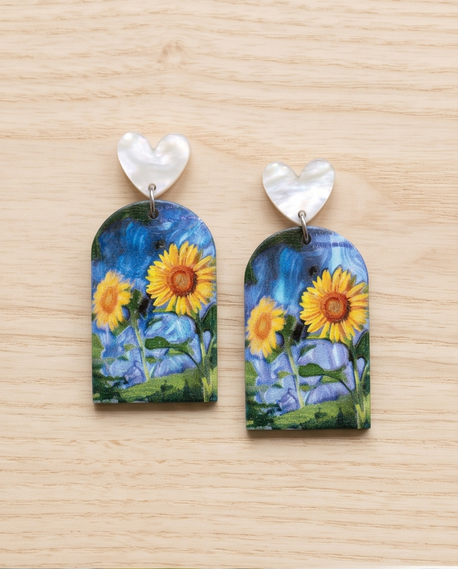 Heart dangle sunflower Earrings