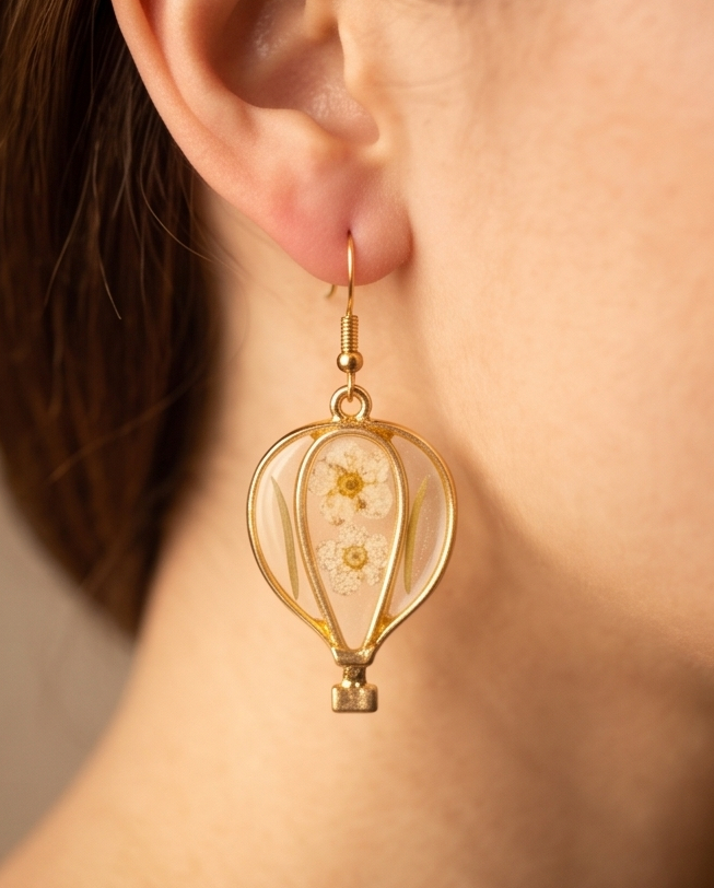 Hot air balloon flower resin Earrings