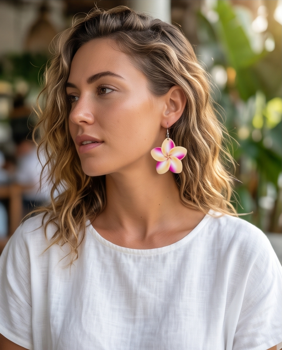 Cream Frangipani flower Earrings