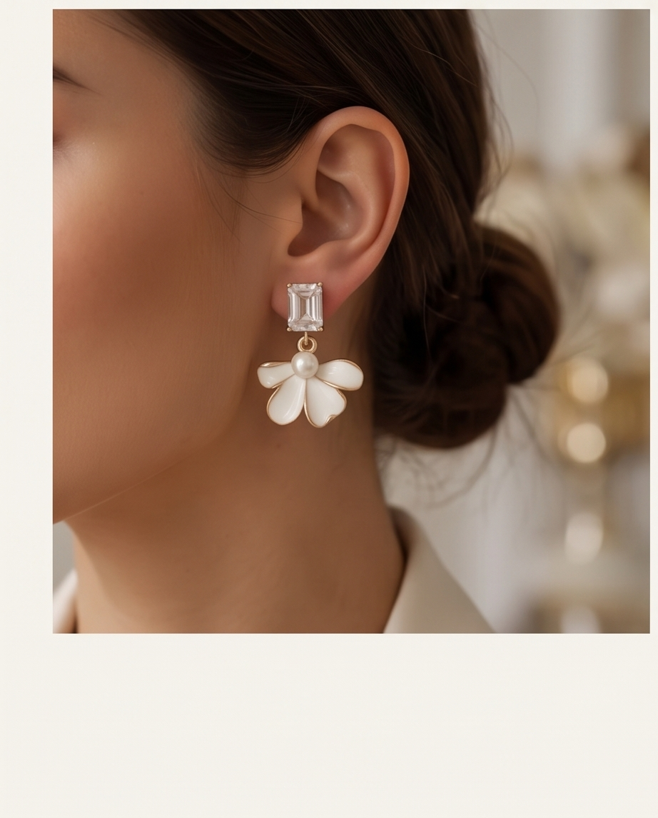 Flower drop and crystal Earrings