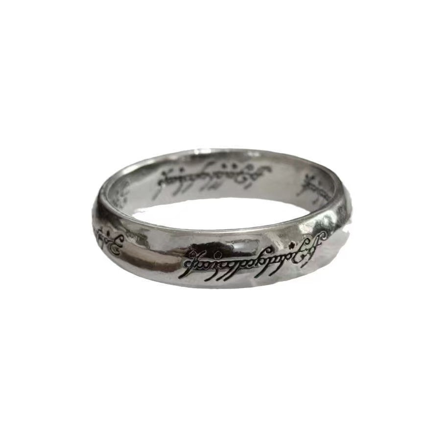 Elven Script Stainless Steel Ring – Fantasy Engraved Band