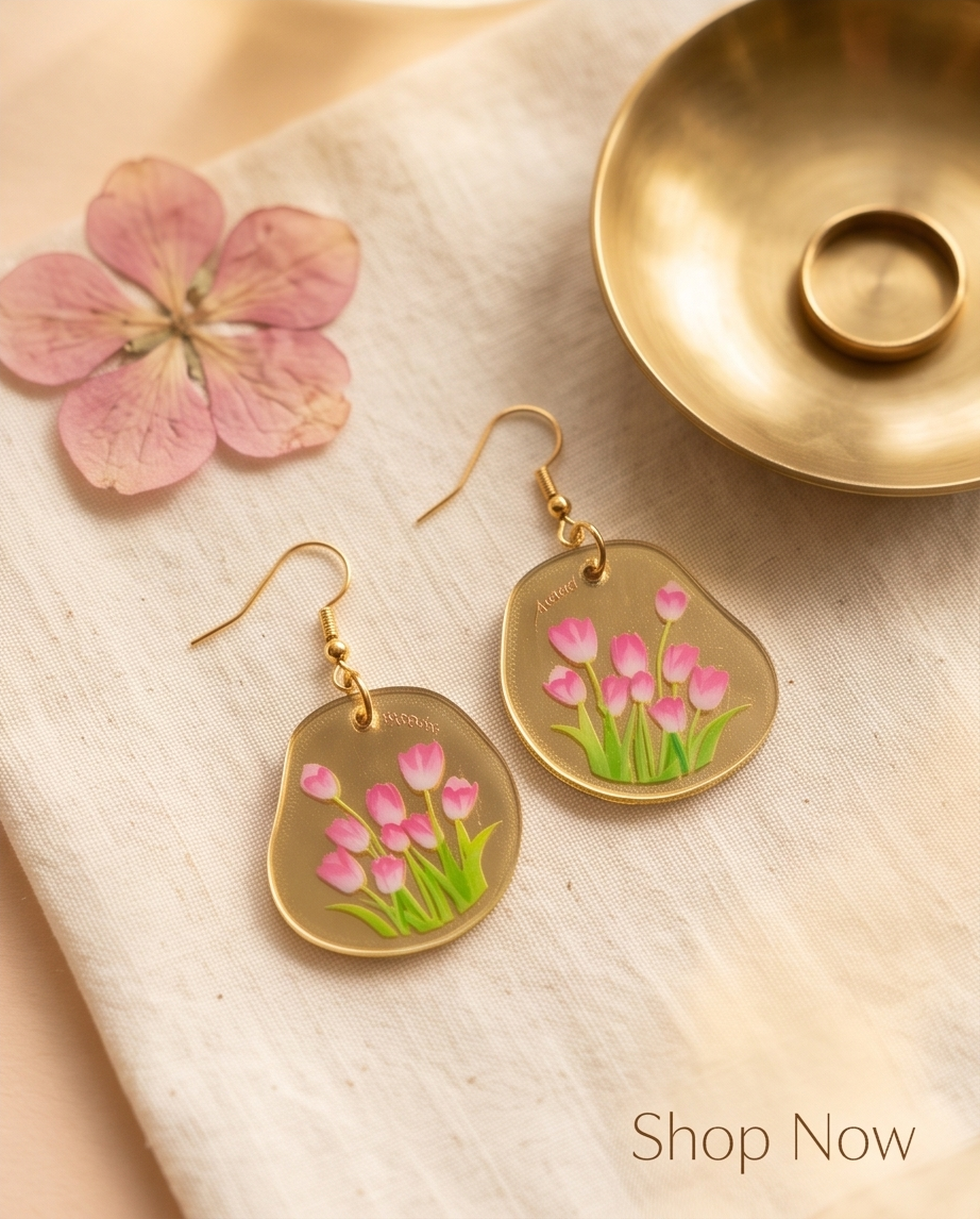 Shiny pink Tulip Earrings