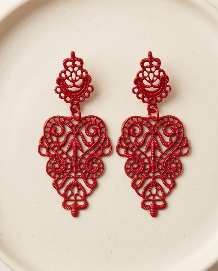 Red Lattice Drop Earrings