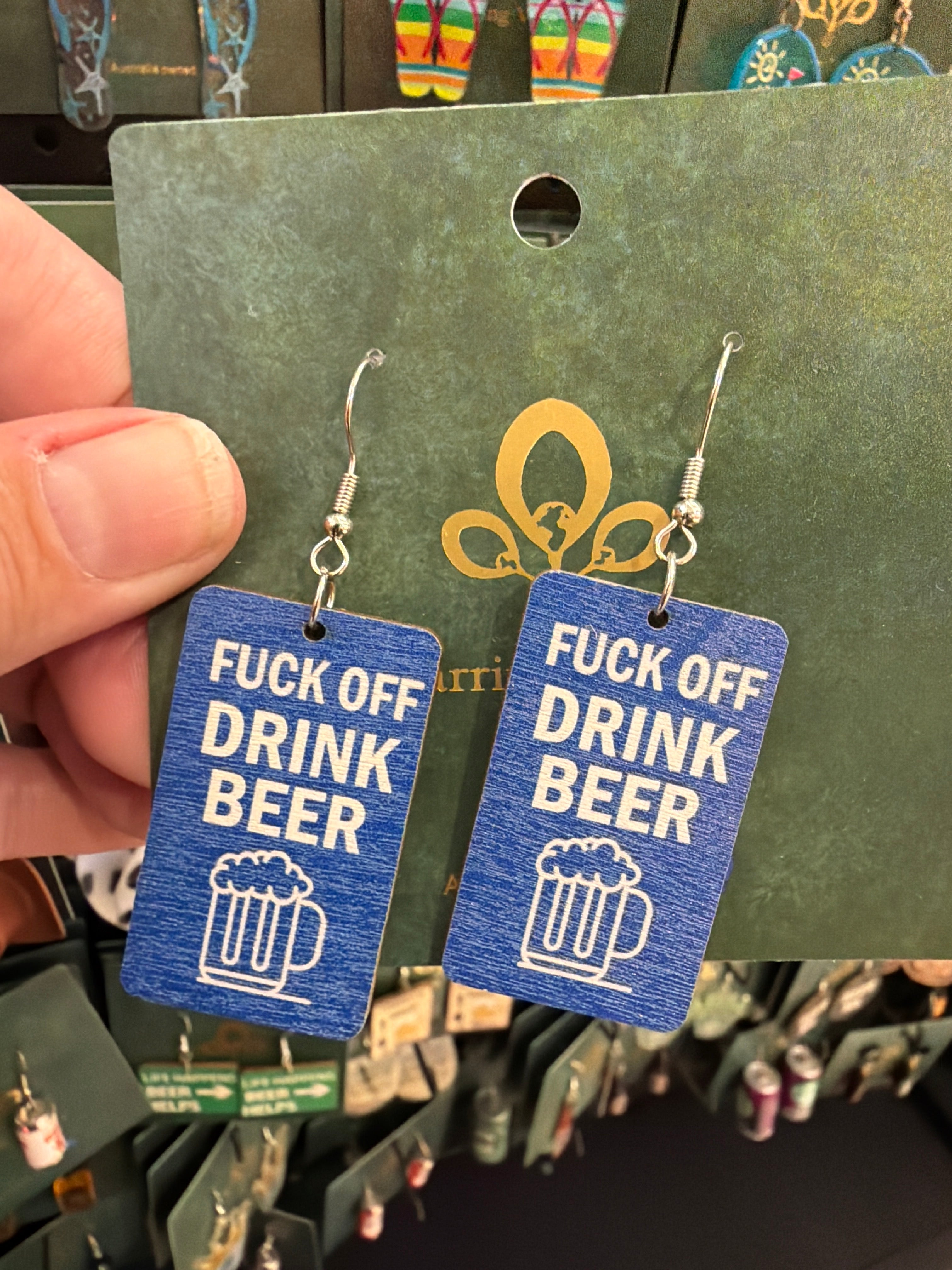 Stainless Steel Wooden F off drink beer Earrings Australia