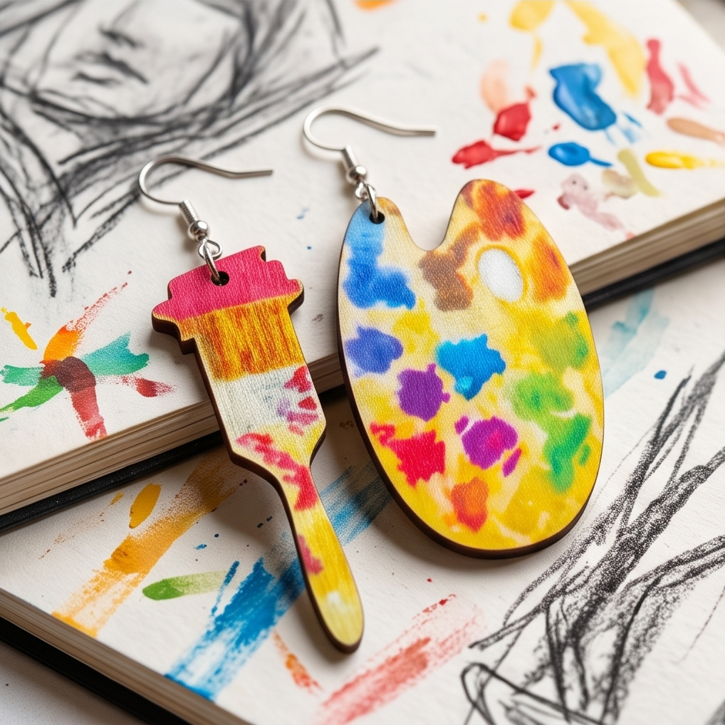 Hypoallergenic Stainless Steel Paint Brush and Palette Earrings Australia