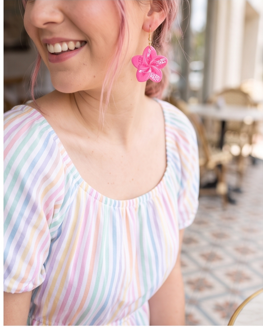 Pink Frangipani flower Earrings