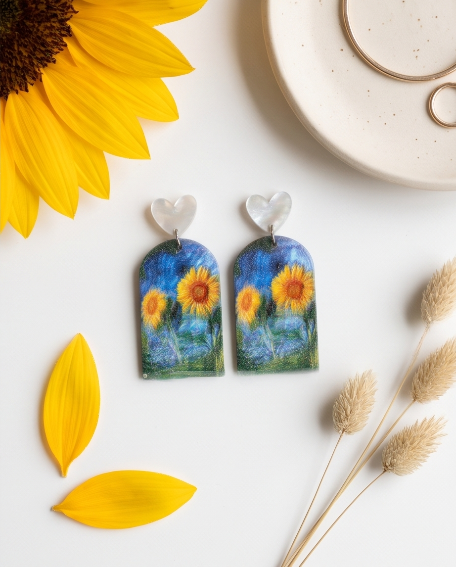 Heart dangle sunflower Earrings