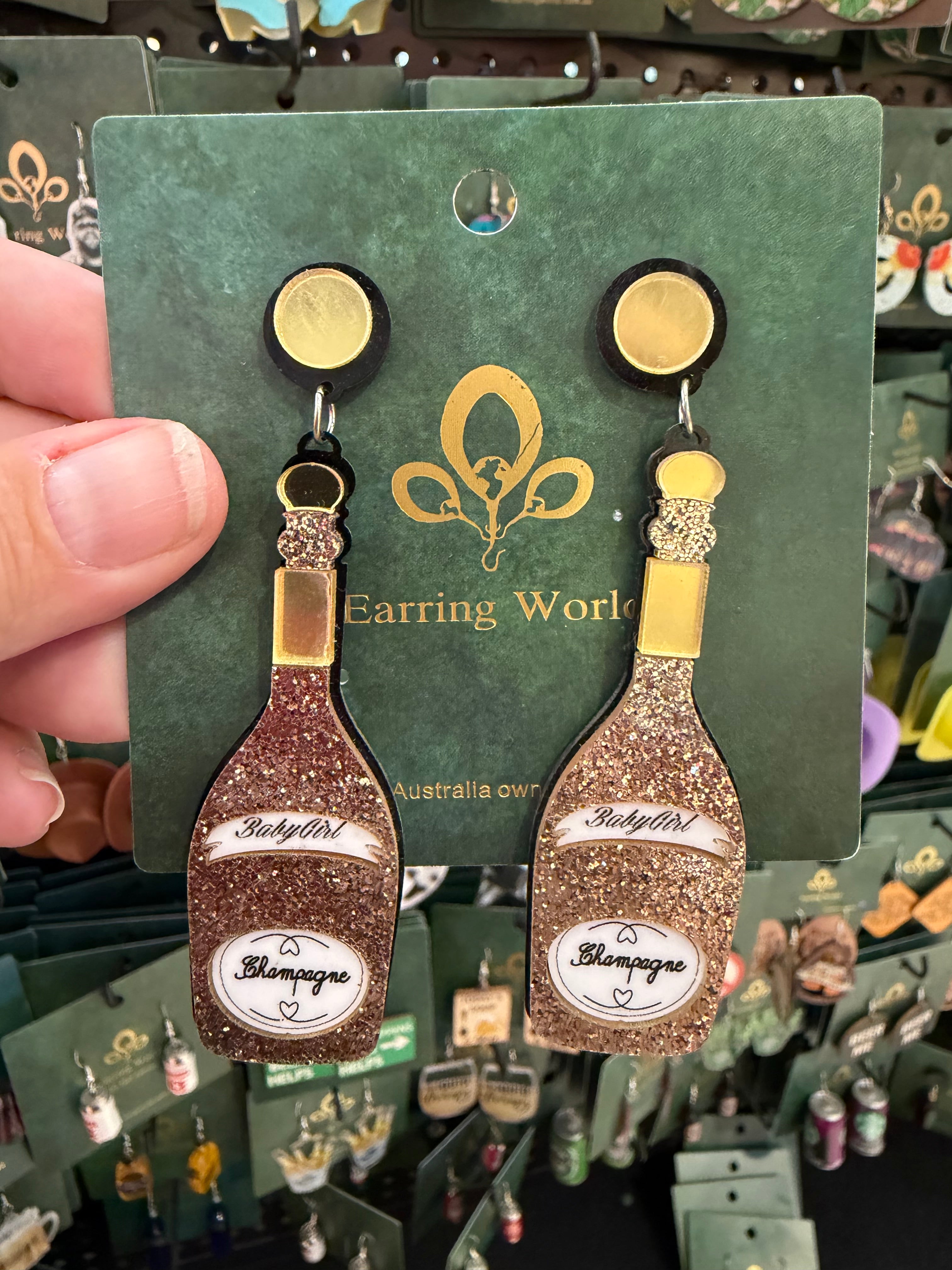 Stainless Steel Acrylic Champagne Bottle Earrings Australia
