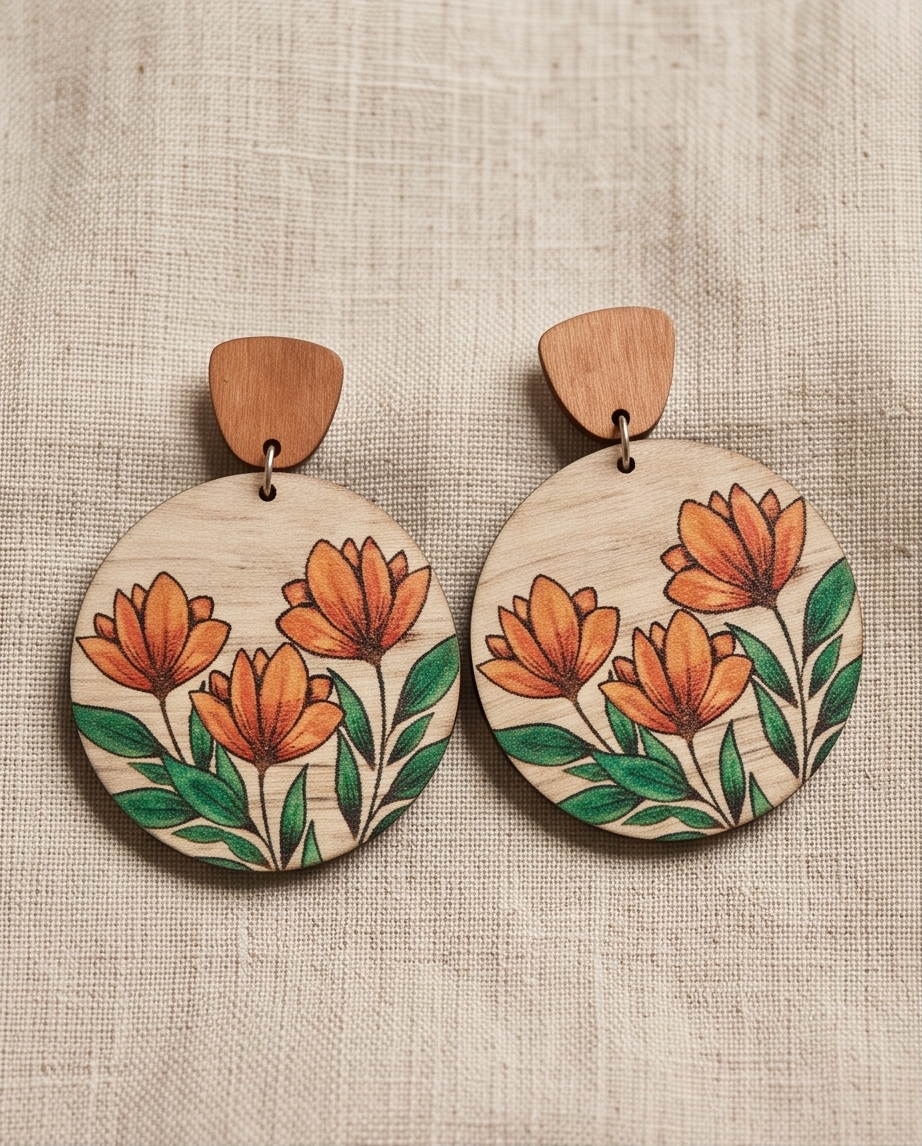 Wooden flower circle Earrings