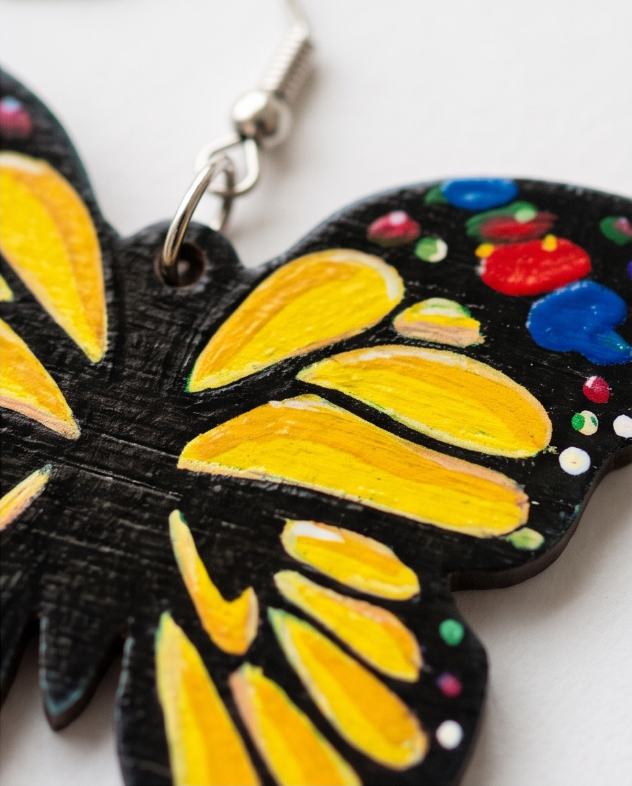 Yellow blue and red Butterfly Earrings