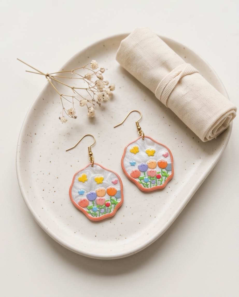 Marble rainbow Tulip Earrings