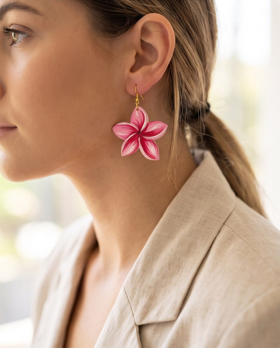 Pink Frangipani flower Earrings