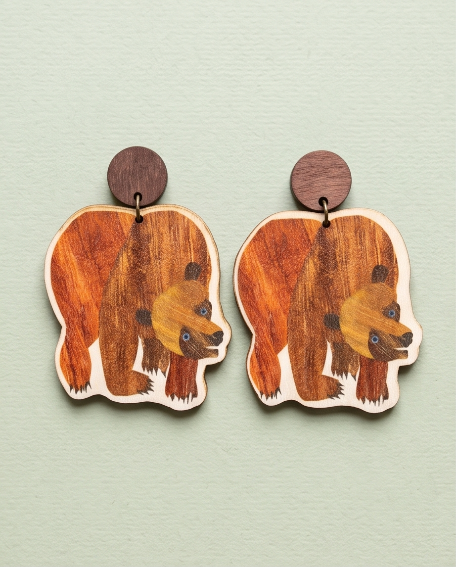 Hypoallergenic Stainless Steel Big Brown Bear Earrings Australia