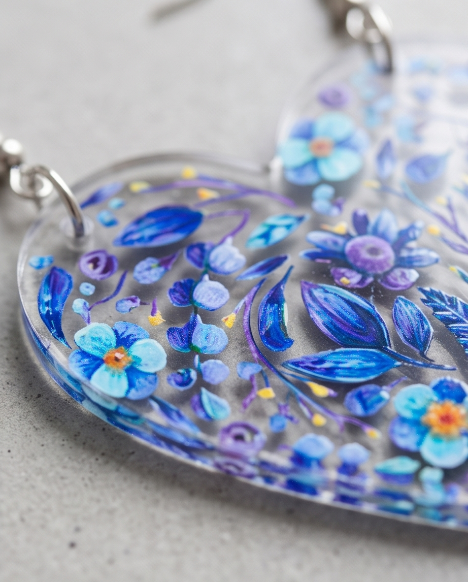 Blue Flower hearts Earrings