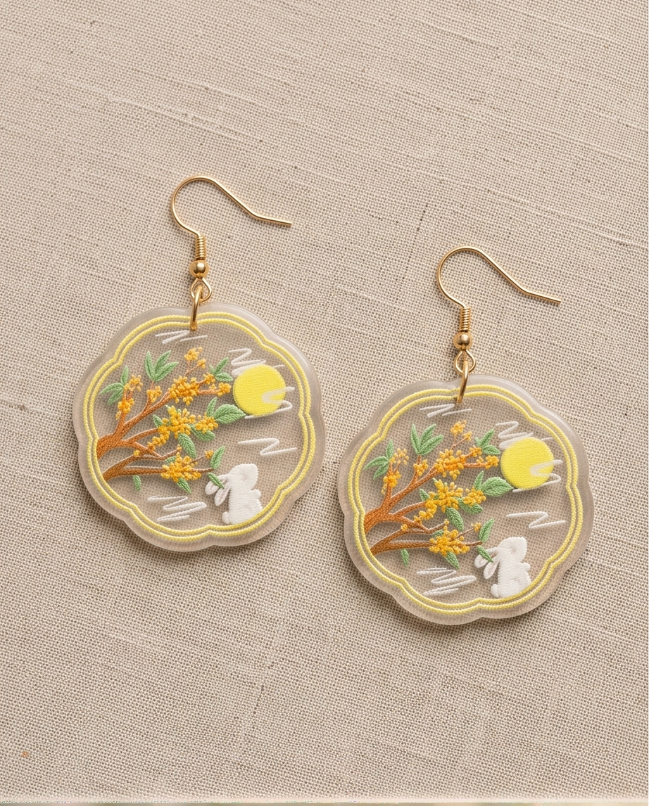Marble rabbit and moon Earrings