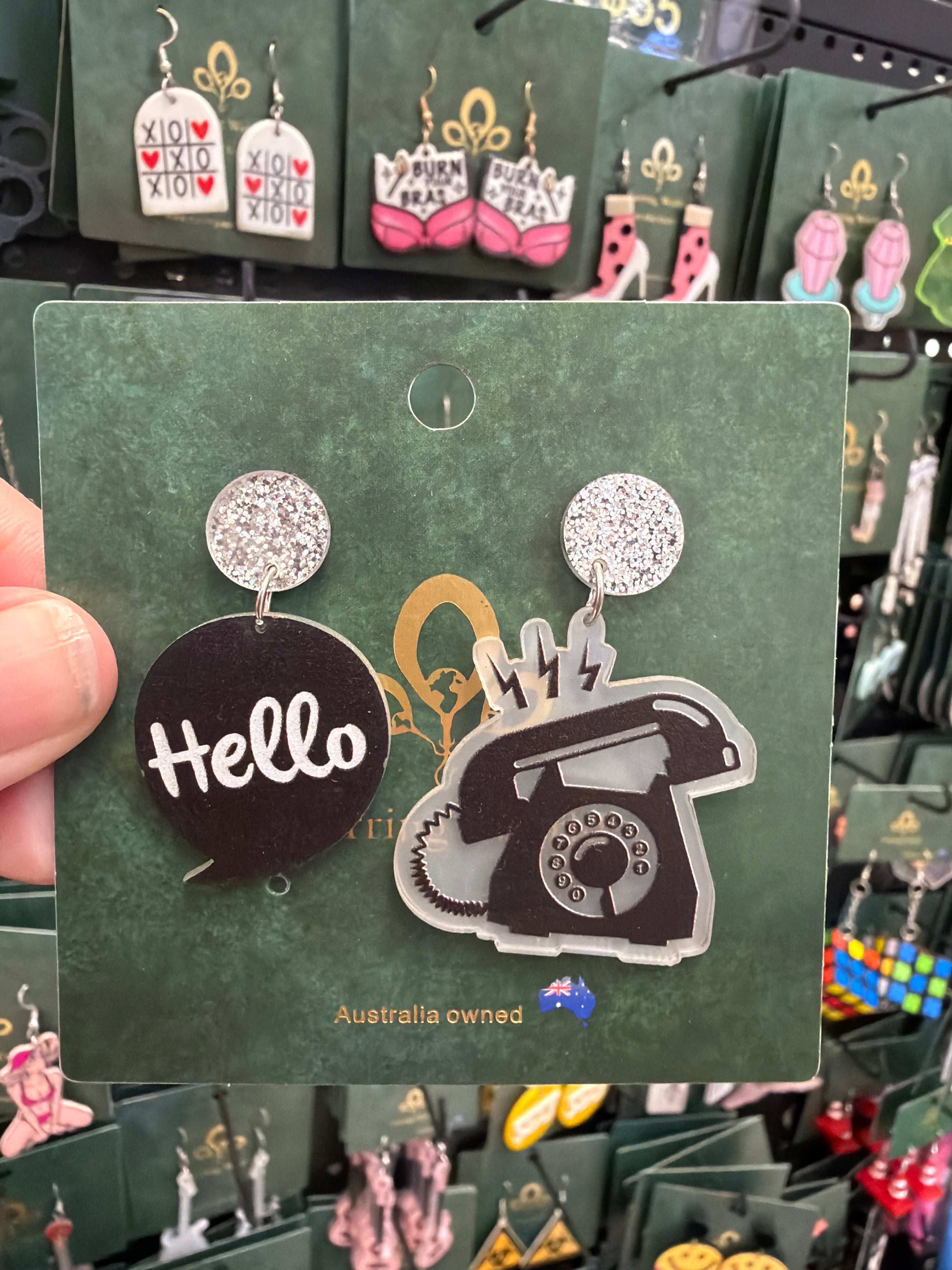 Stainless Steel Hello Telephone Earrings Australia