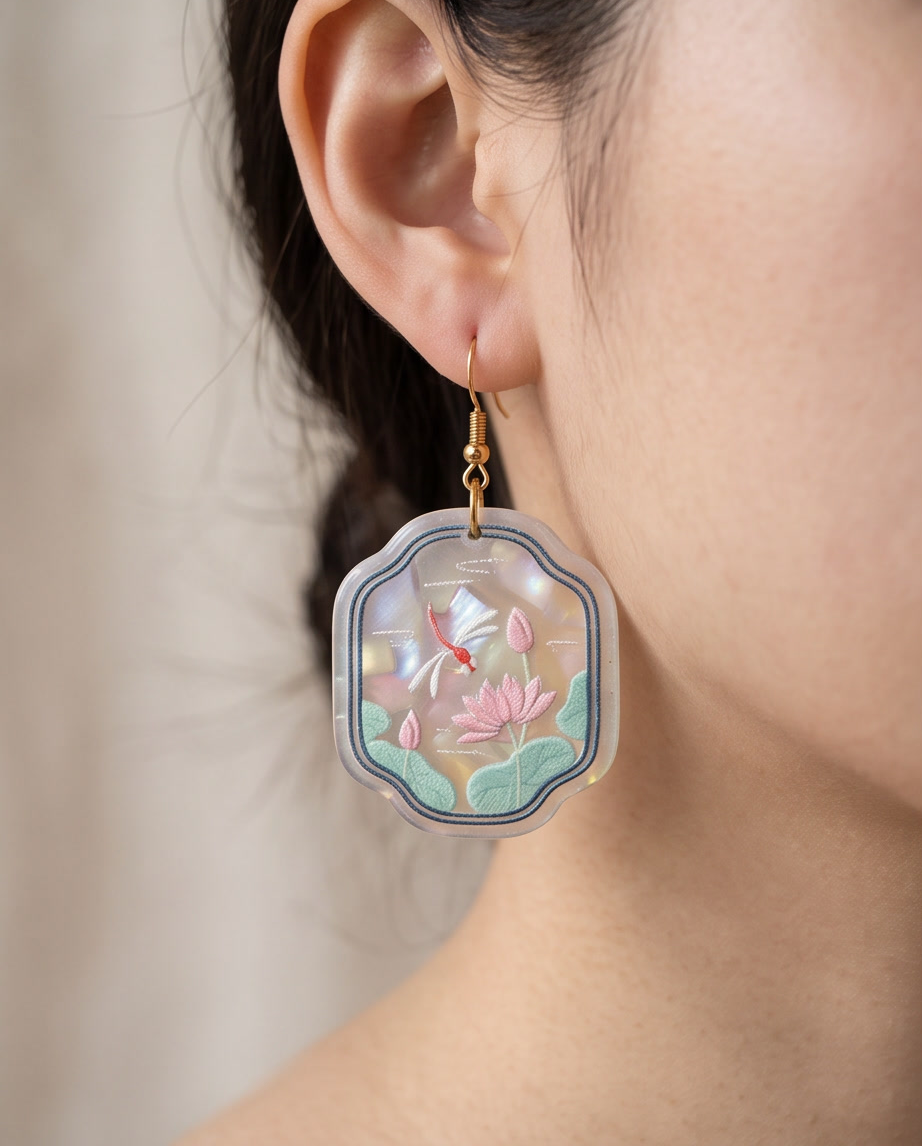 Marble dragonfly and lily Earrings