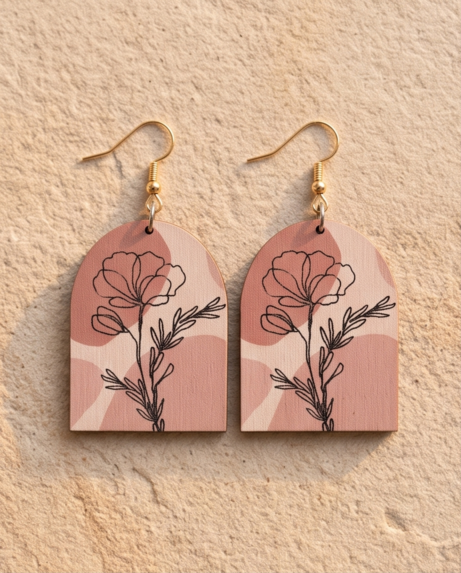 Wooden Rose Arch Earrings