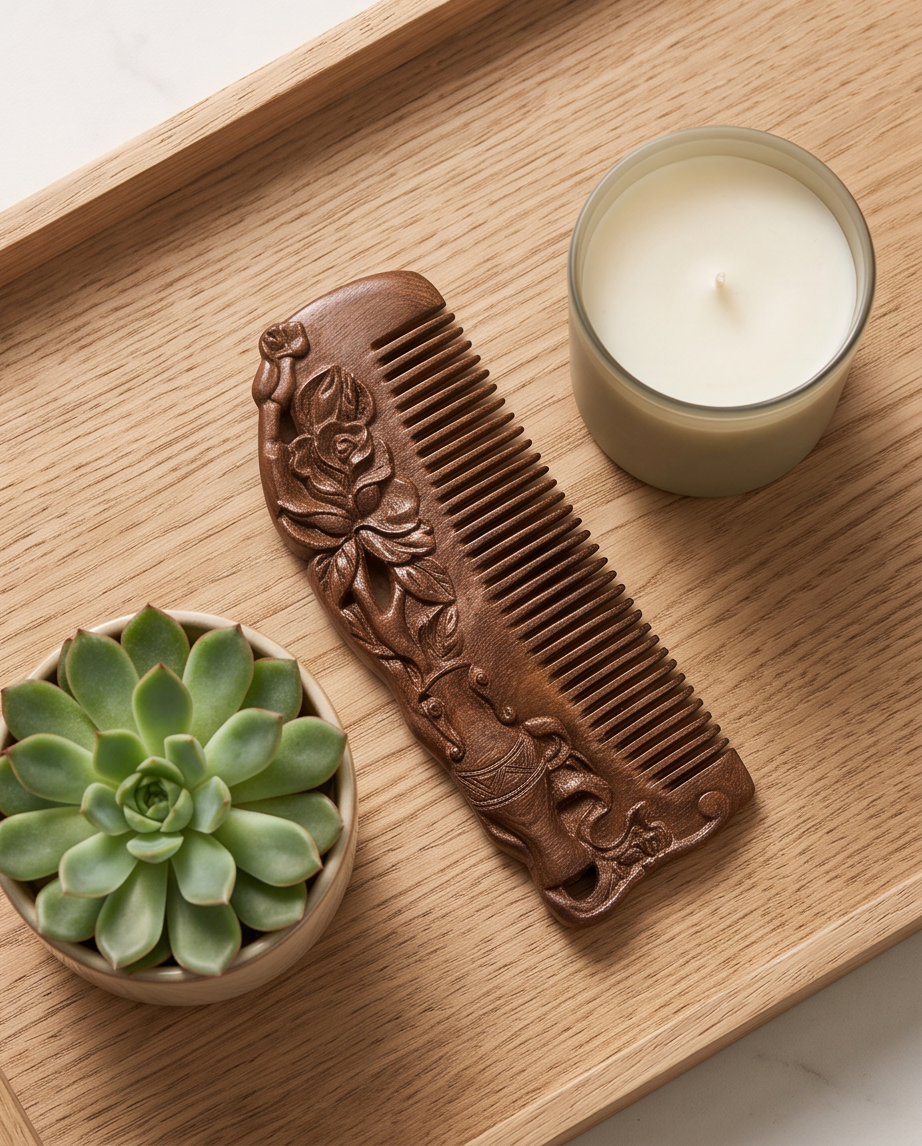 Sandalwood Vase and flower comb