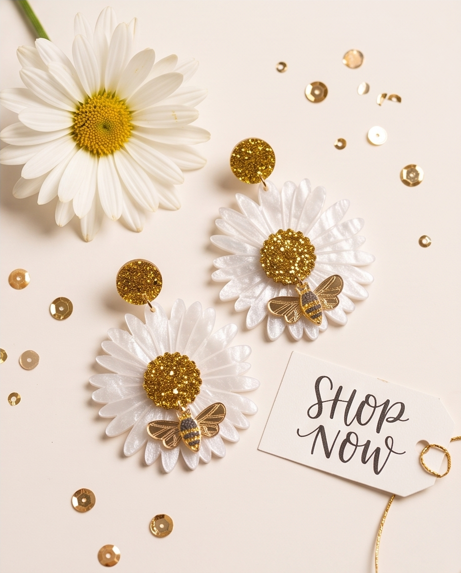 Flower and bee Earrings
