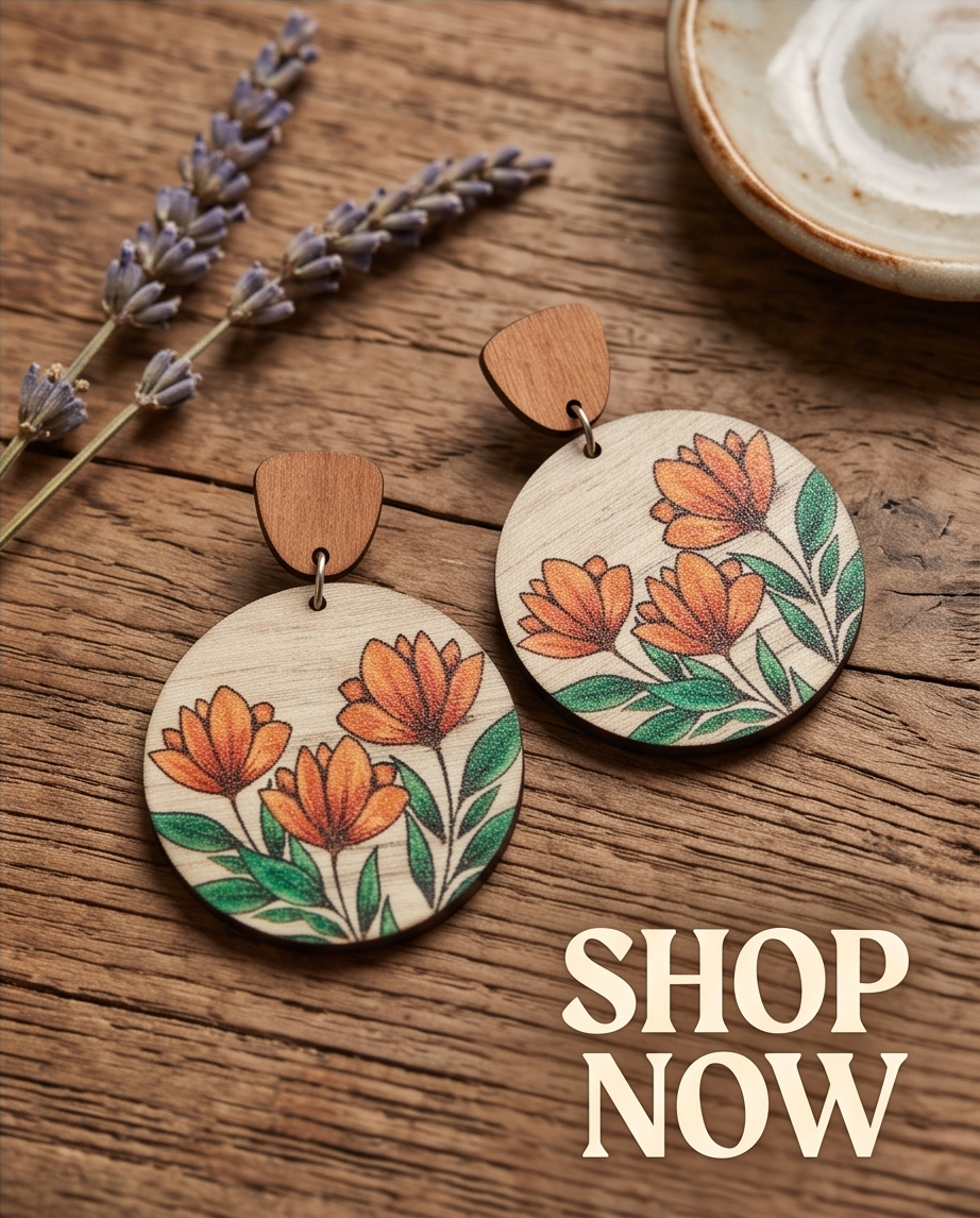 Wooden flower circle Earrings