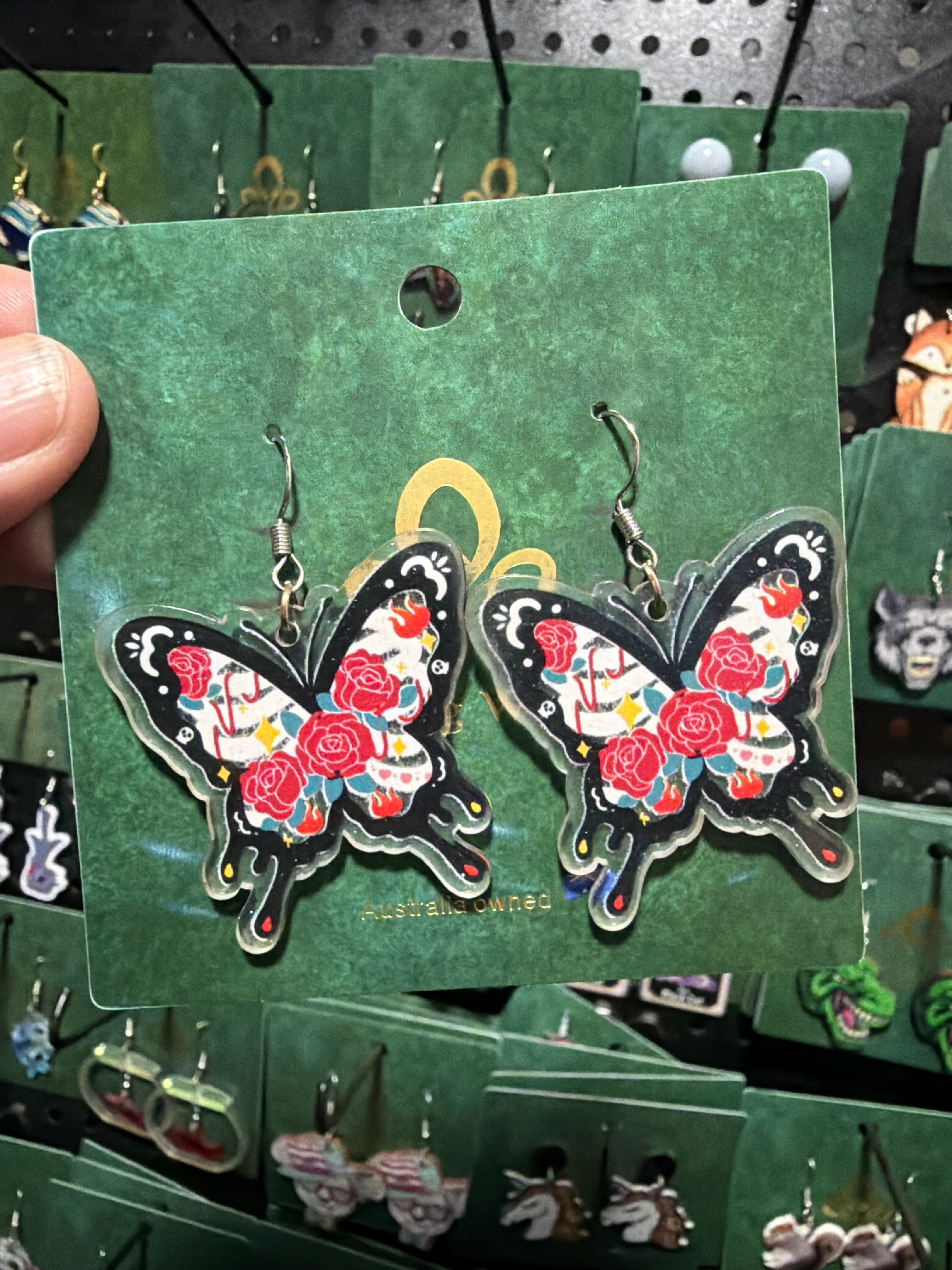 Stainless Steel Black and Rose Butterflies Earrings Australia