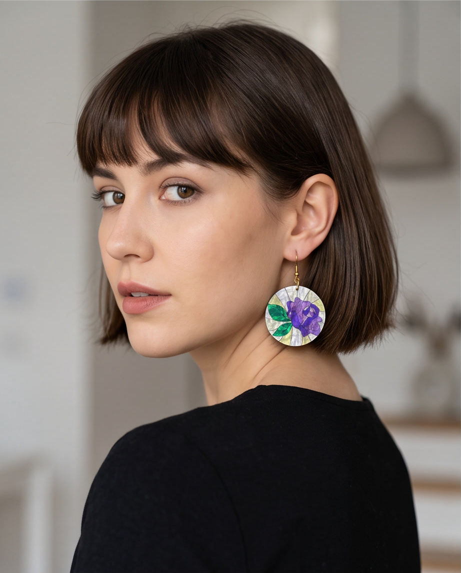 Stain glass purple flower Earrings