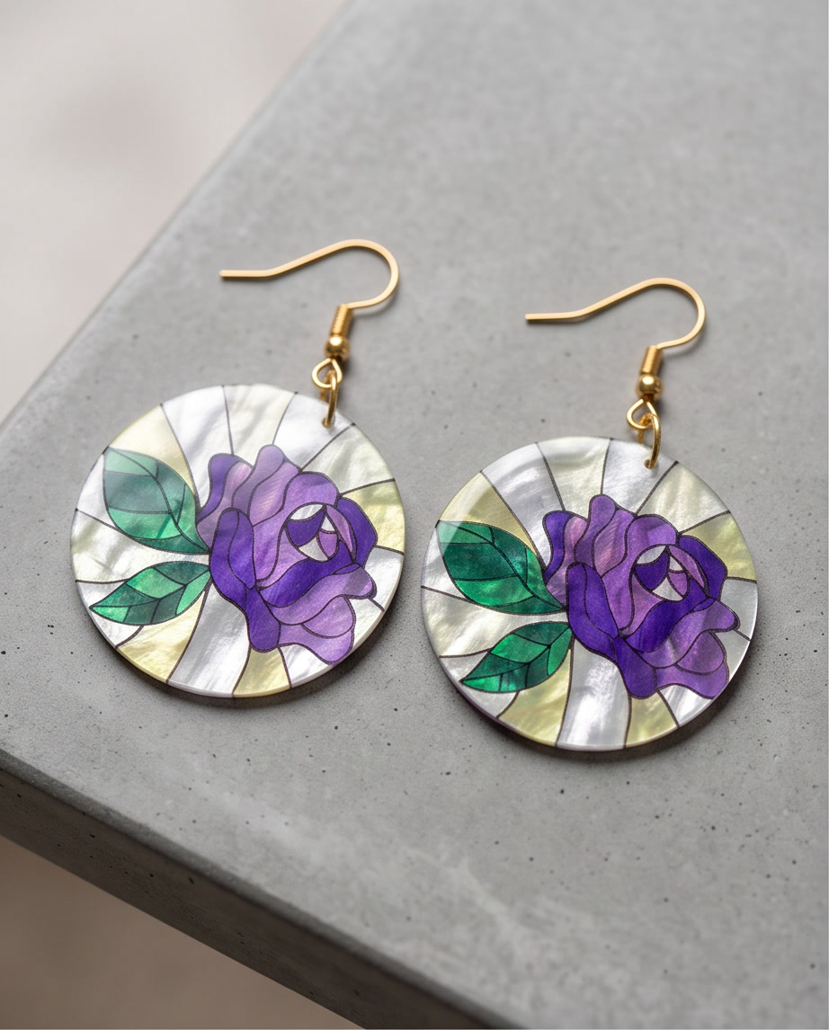 Stain glass purple flower Earrings