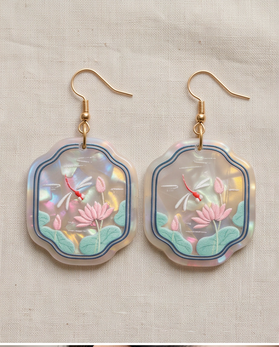 Marble dragonfly and lily Earrings