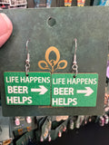 Stainless Steel Wooden Life happens beer helps Earrings Australia