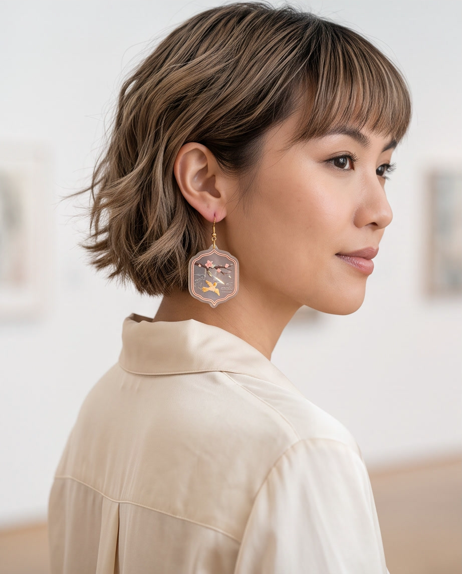 Marble sparrow and blossom Earrings