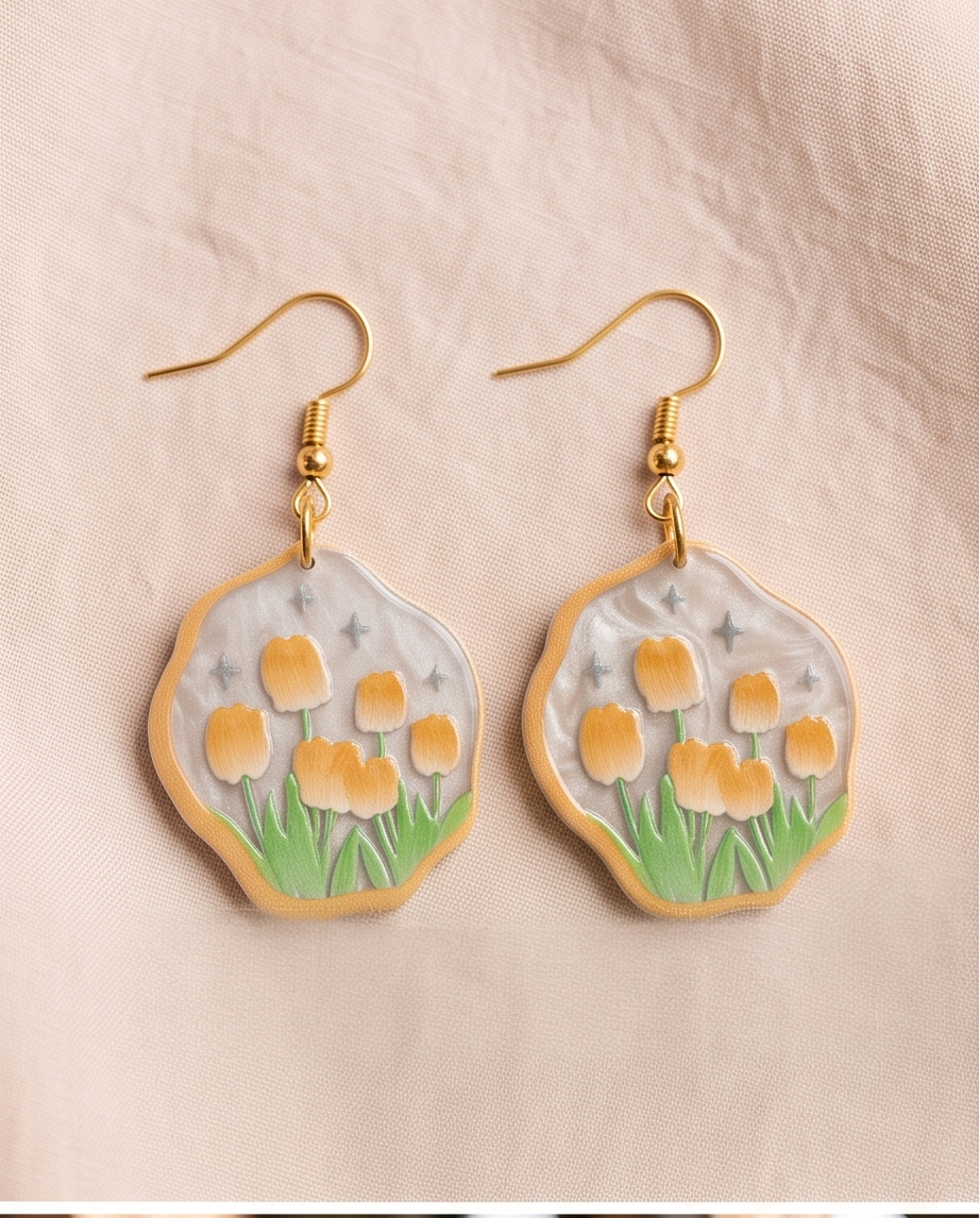 Marble yellow Tulip Earrings