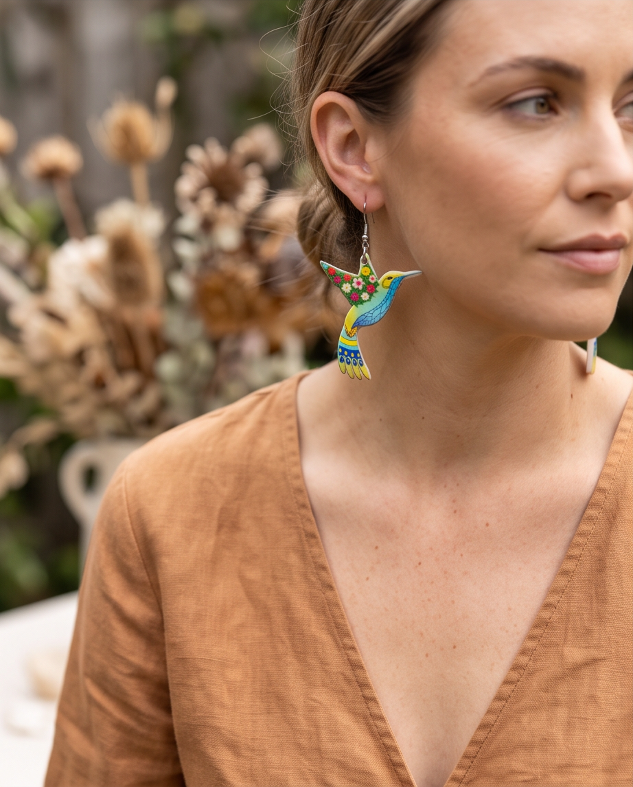 Flower Hummingbird Earrings