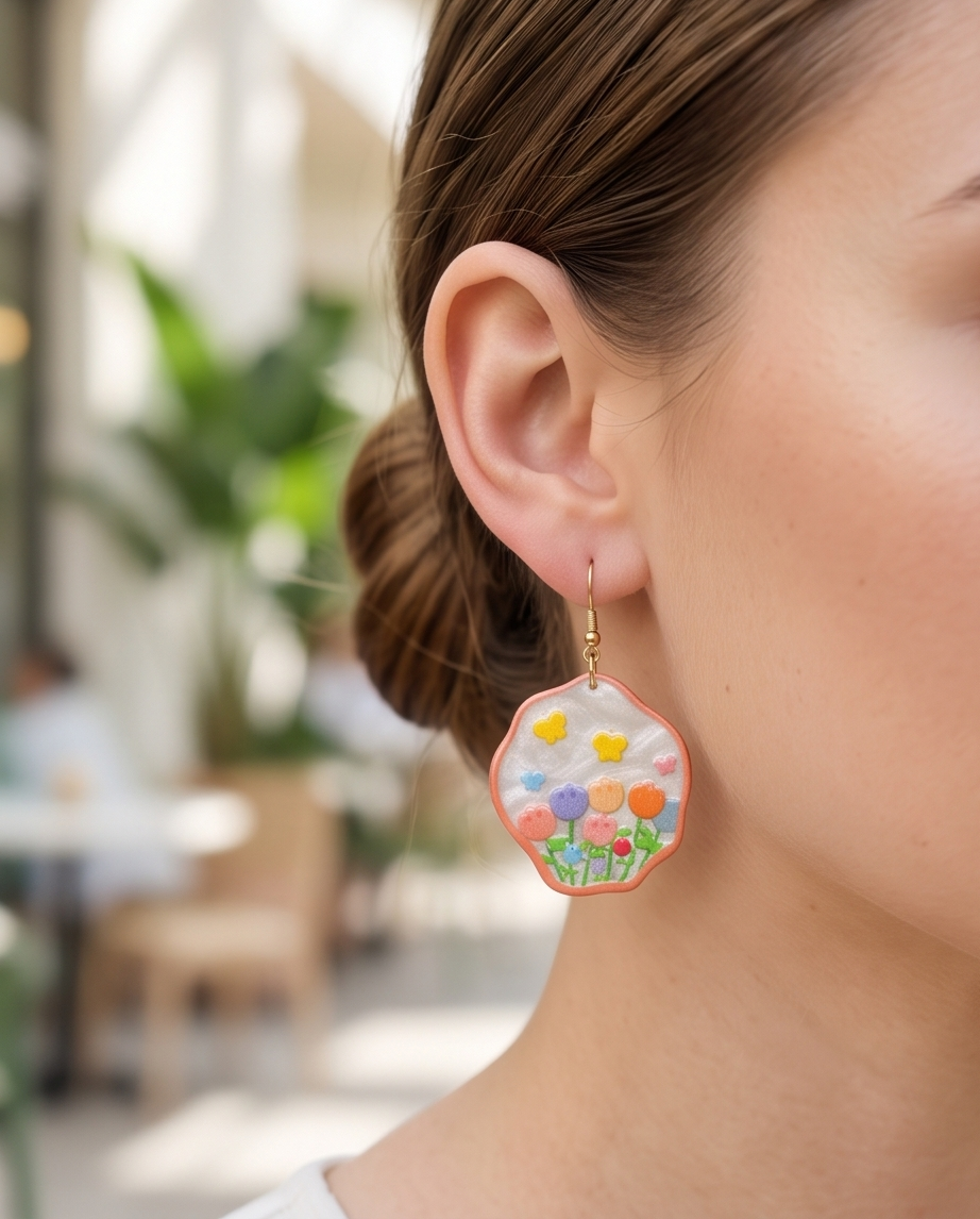 Marble rainbow Tulip Earrings