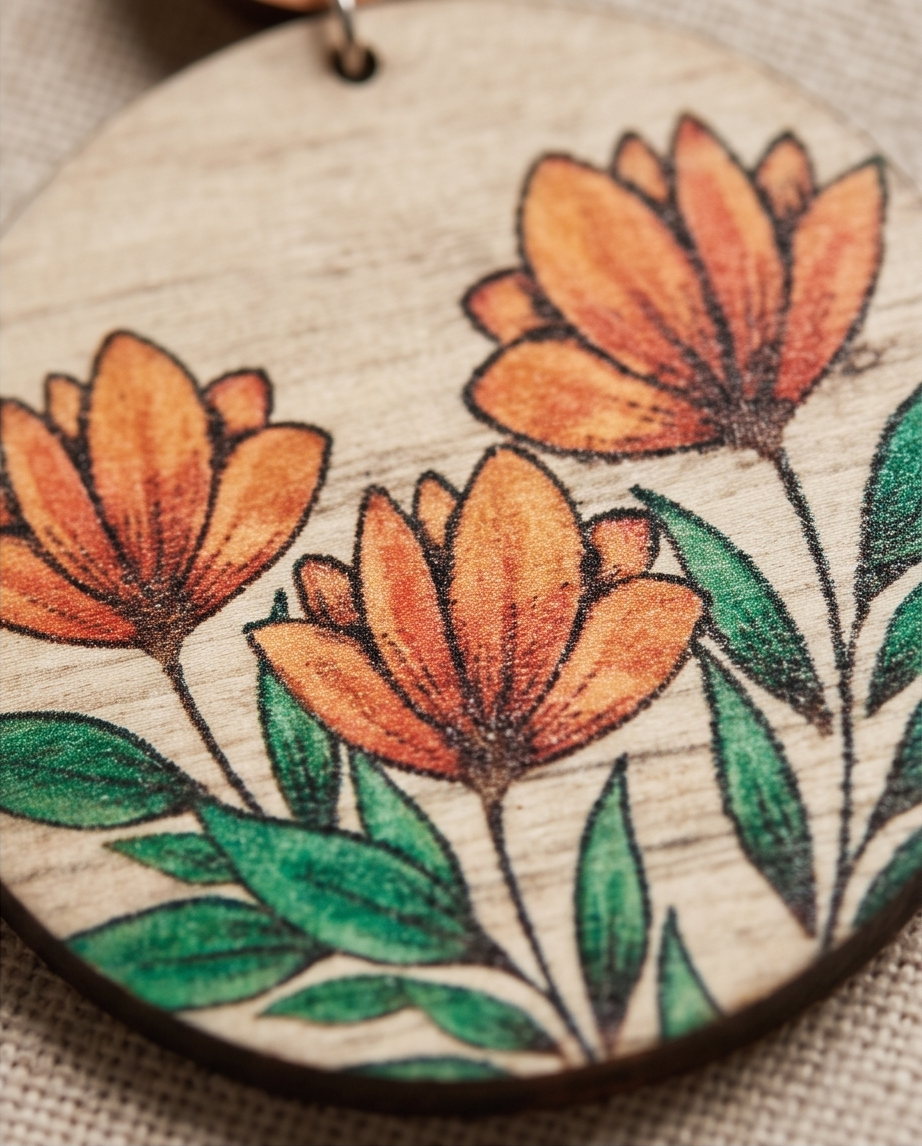 Wooden flower circle Earrings