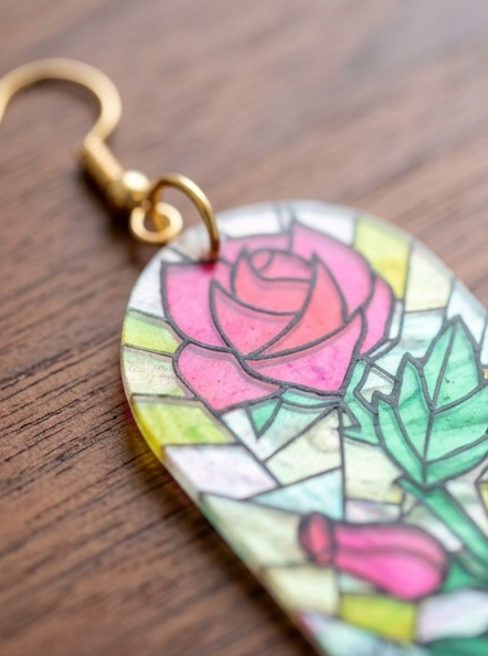 Stain glass arch rose Earrings