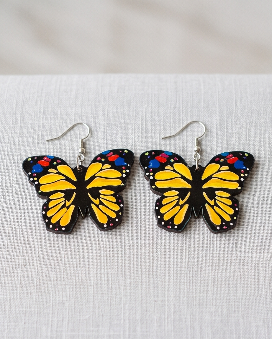 Yellow blue and red Butterfly Earrings