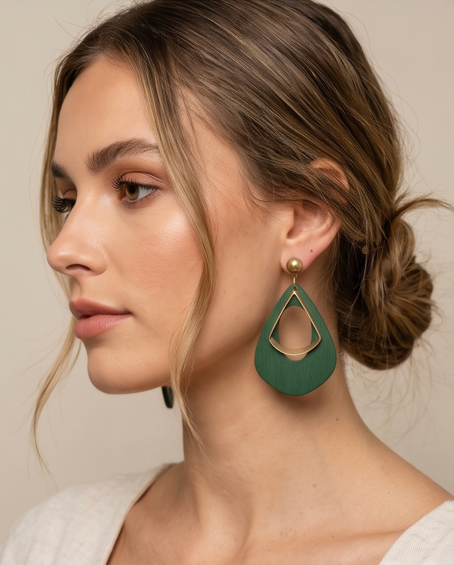 Green layered drop Earrings