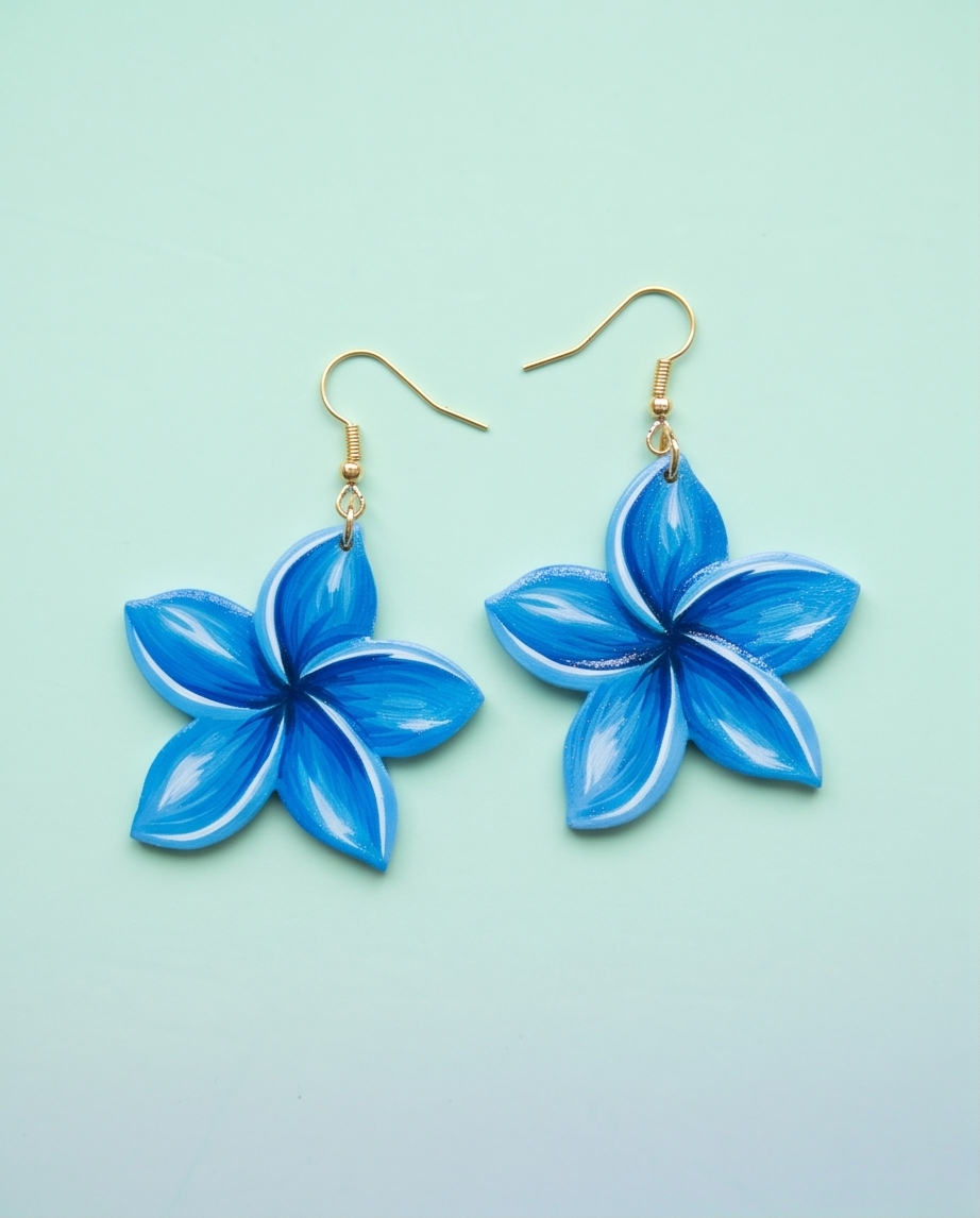Blue Frangipani flower Earrings