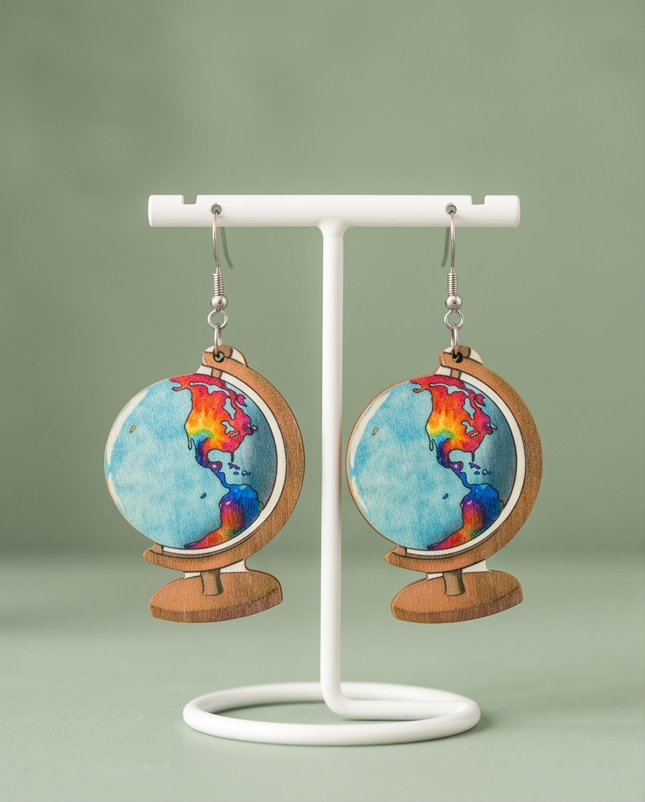 Hypoallergenic Stainless Steel World Globe Earrings Australia