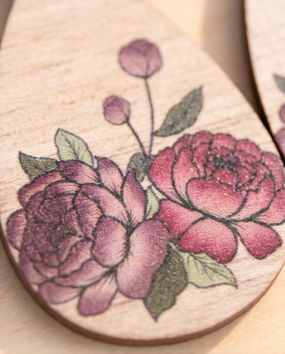Wooden Rose Drop Earrings