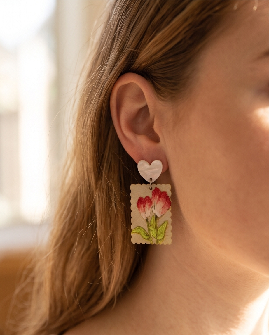 Heart dangle rose Earrings