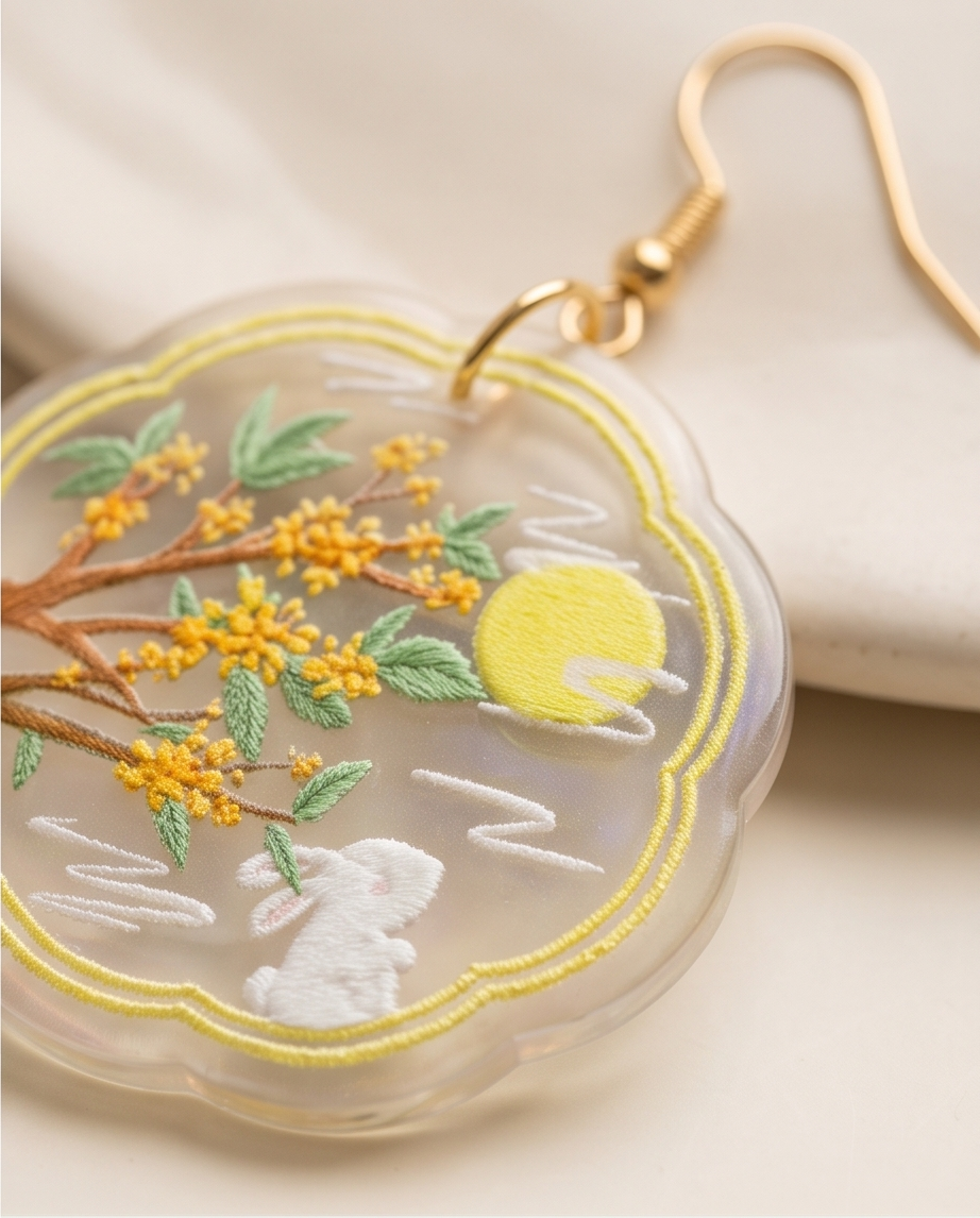 Marble rabbit and moon Earrings