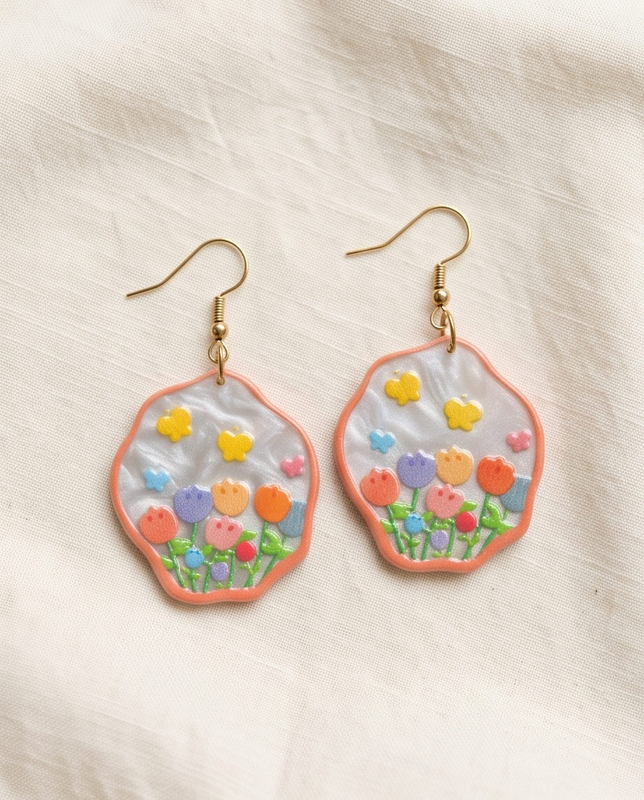 Marble rainbow Tulip Earrings
