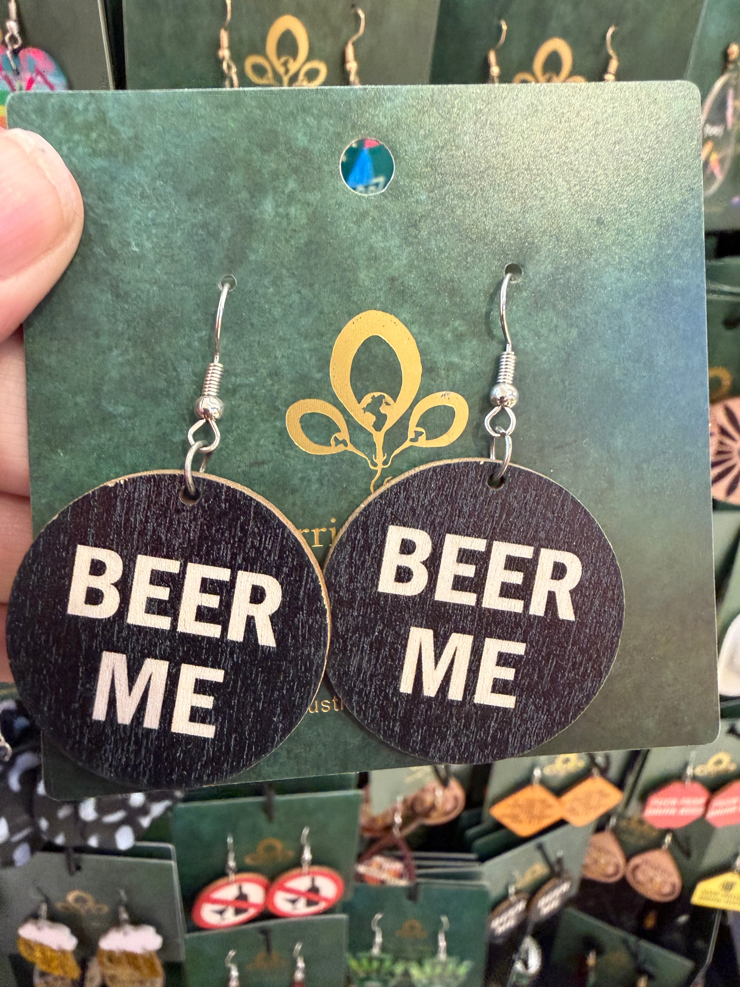 Stainless Steel Wooden Beer Me Earrings Australia