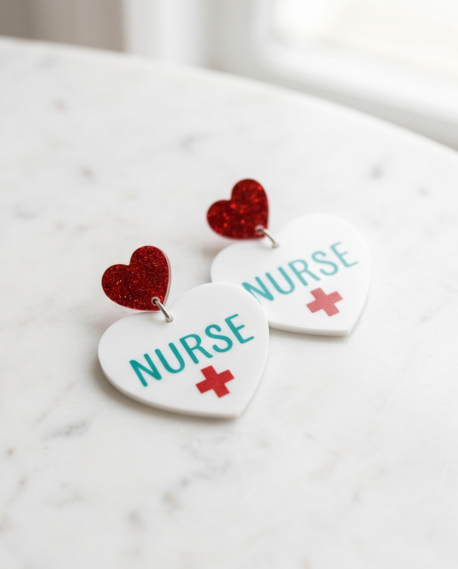 Stainless Steel Nurse Heart Earrings Australia