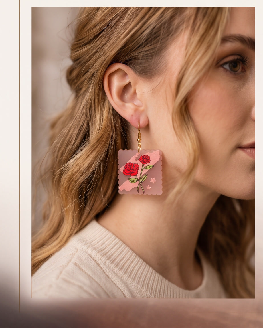 Rose Square Earrings